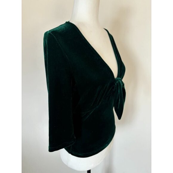 COLLECTIF London Moira Velvet Top Size Small Front Tie Dark Green Velvet - Picture 4 of 8